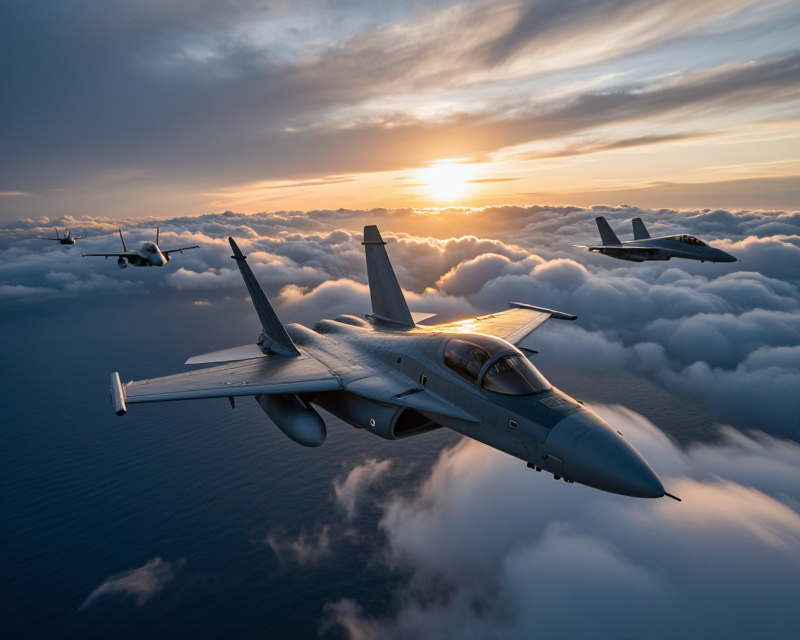 Military aircraft in the sky