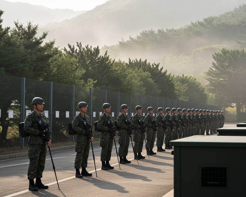 Atmospheric view of a military facility perimeter