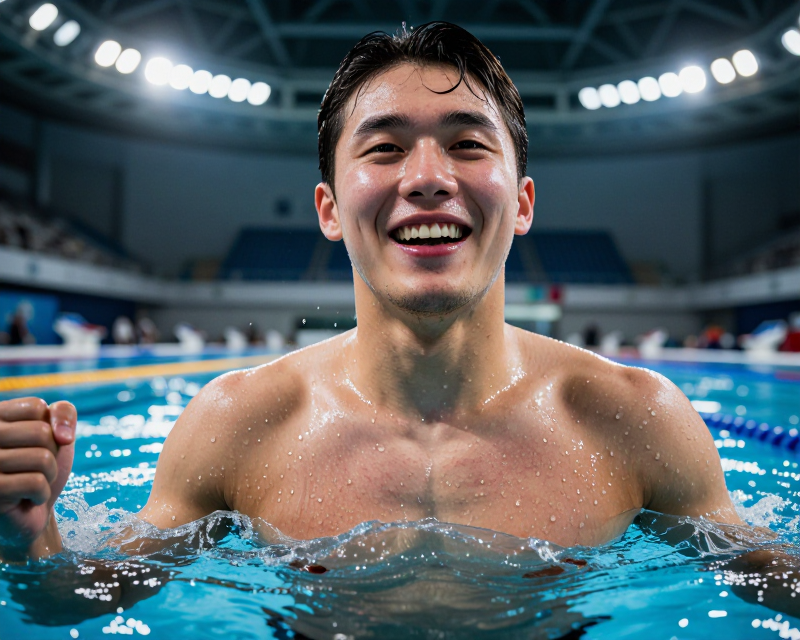 swimming victory celebration